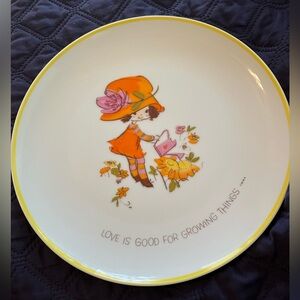 Vintage 1973 Mopsie plate “Love is Good For Growing Things” 10 1/2”